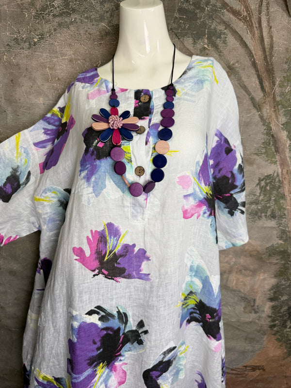 91877-52 Artful Bloom Dress-White