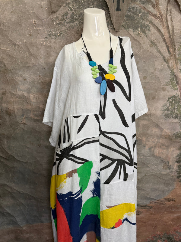 90617P-23 Linen Paint Dress-White