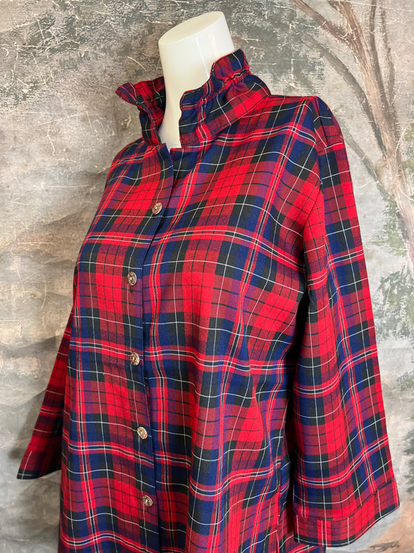 PL88-739 Mad For Plaid BF Shirt-Red