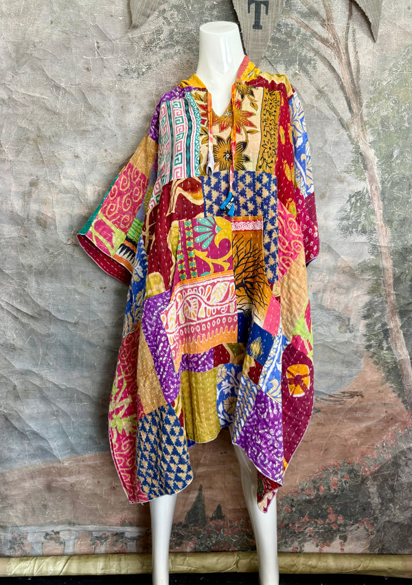 1012w Kantha Poncho Hoodie Dress-3