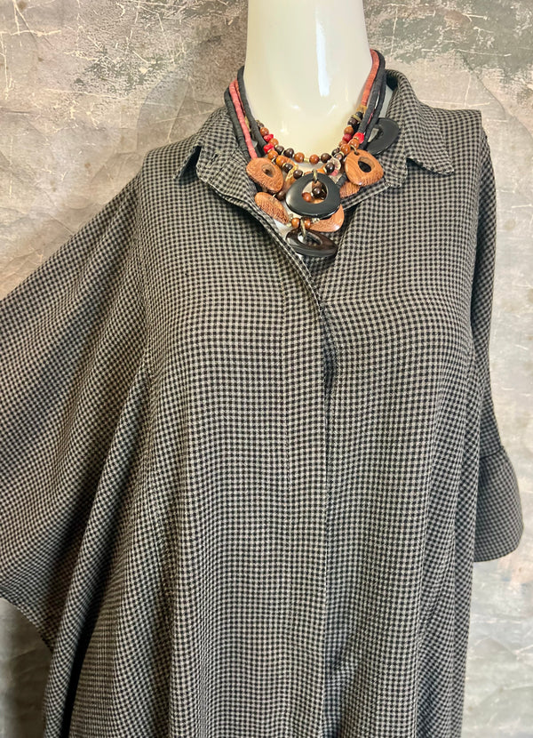 66513 Kimono Shirt- Mini Check-Saddle