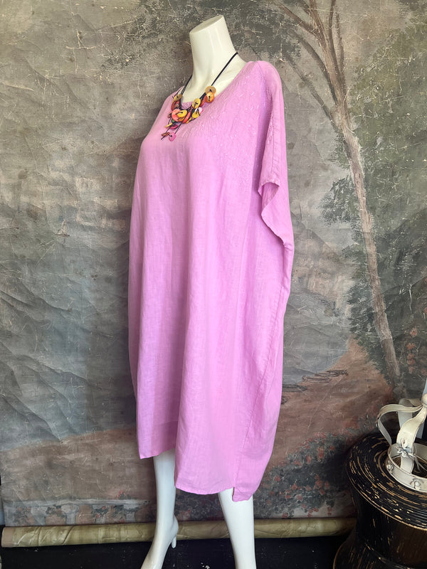 DDY670 Embroidered Boxy Dress-Pink