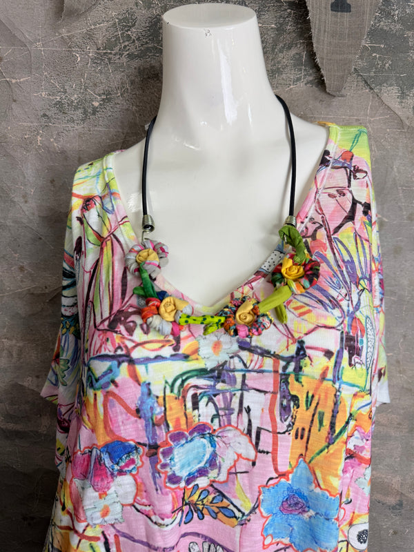 T1640K Vneck Dolman Top-May Flowers