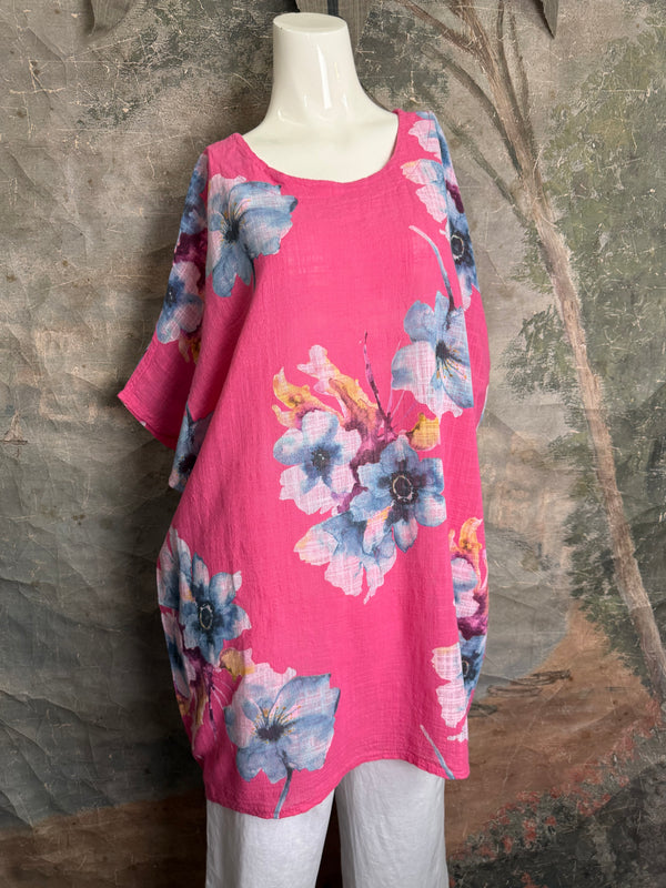 91266A Art to Wear Flower Shirt-Fuchsia