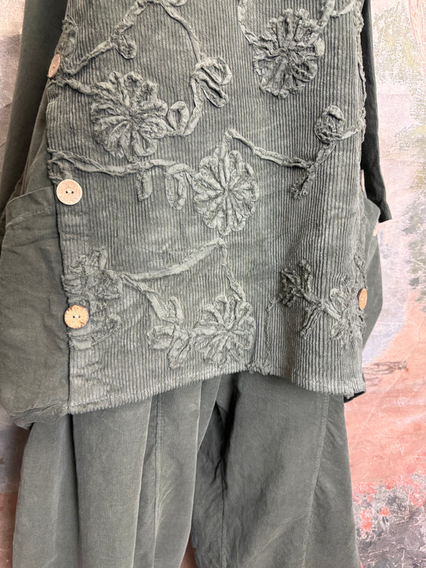 91983A-62 Buttoned Stitch Tunic-Olive