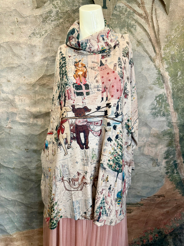 T1097 Cowlneck Dolman Slv Top-Holiday Joy