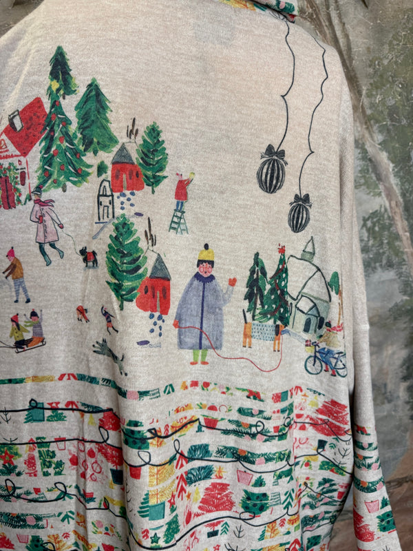 T1097 Cowlneck Dolman Slv Top-Howliday Greetings