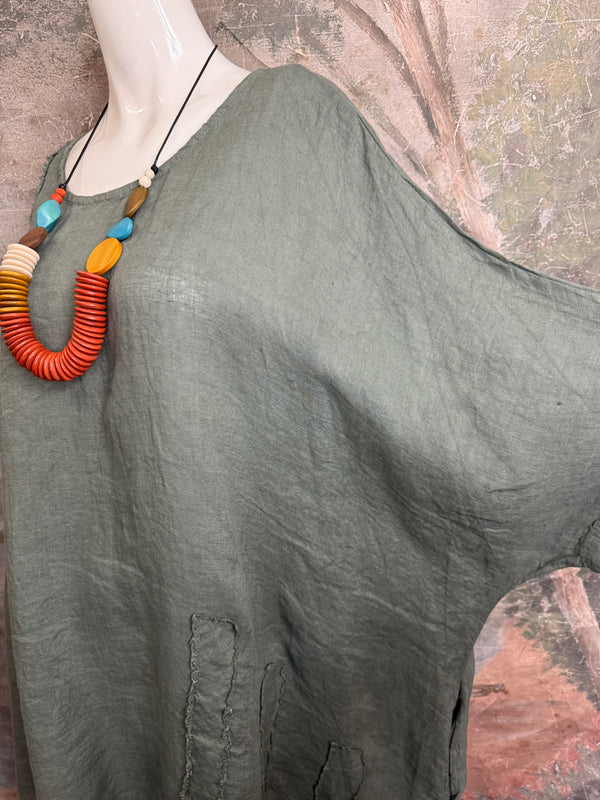 91624 Solid Patch Tunic Shirt-Olive