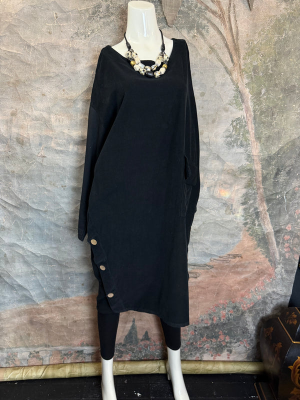 91805 Corduroy Button Dress-Black