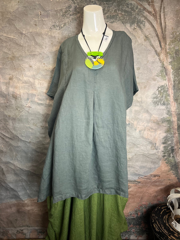 6039 O'Size Linen Pleated Tunic-Clay
