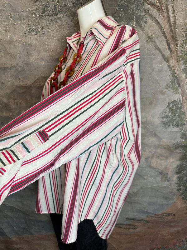 5021 Bettys Linen BF Bow Shirt-CANDYCANE