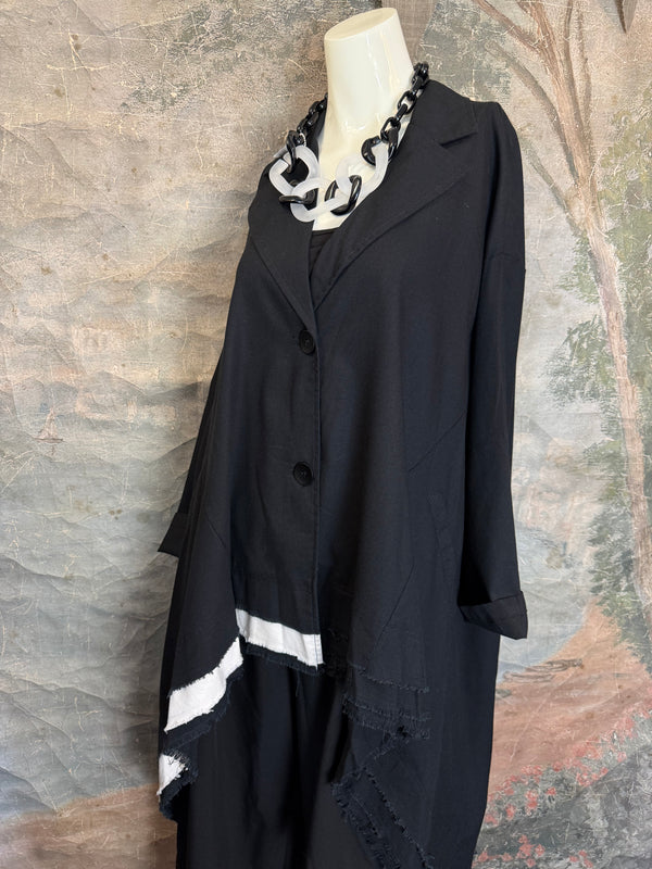 32302 Med to Long Blazer Jkt W/Trim-Black