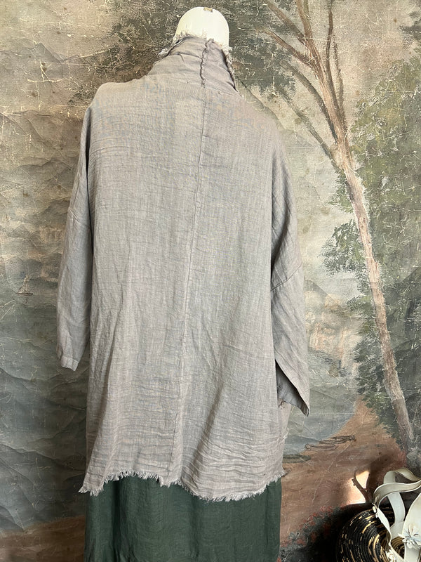 31037 Linen Frayed Midi Duster