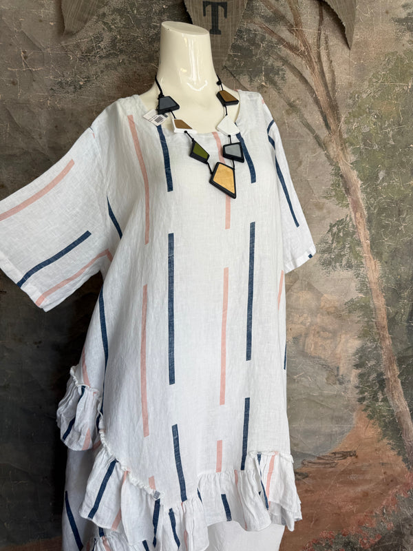 91307S Ruffle Stripe Tunic-White
