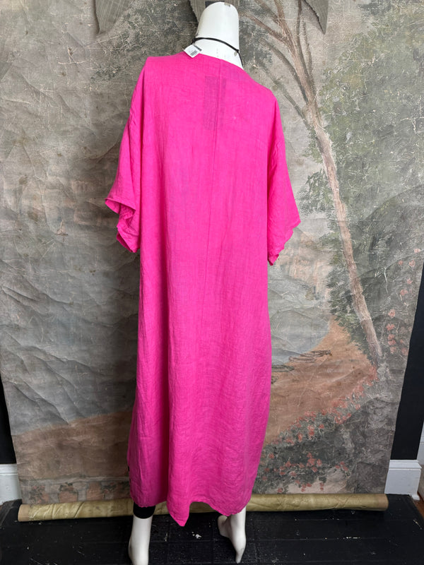 90617P-23 Linen Paint Dress-Fuchsia
