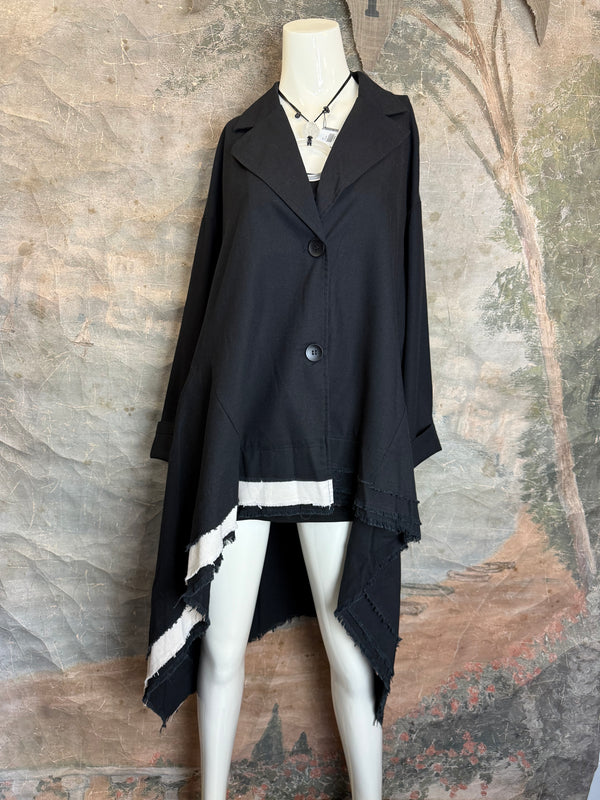 32302 Med to Long Blazer Jkt W/Trim-Black