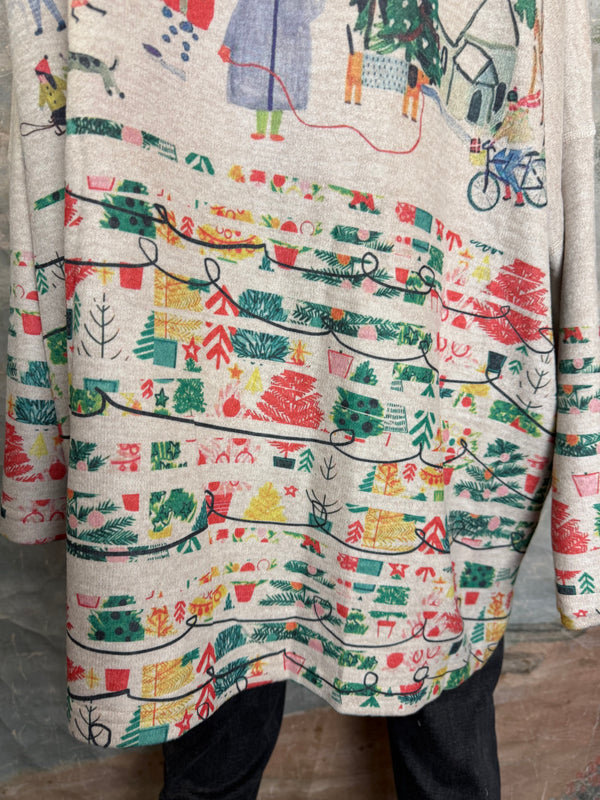 T1097 Cowlneck Dolman Slv Top-Howliday Greetings