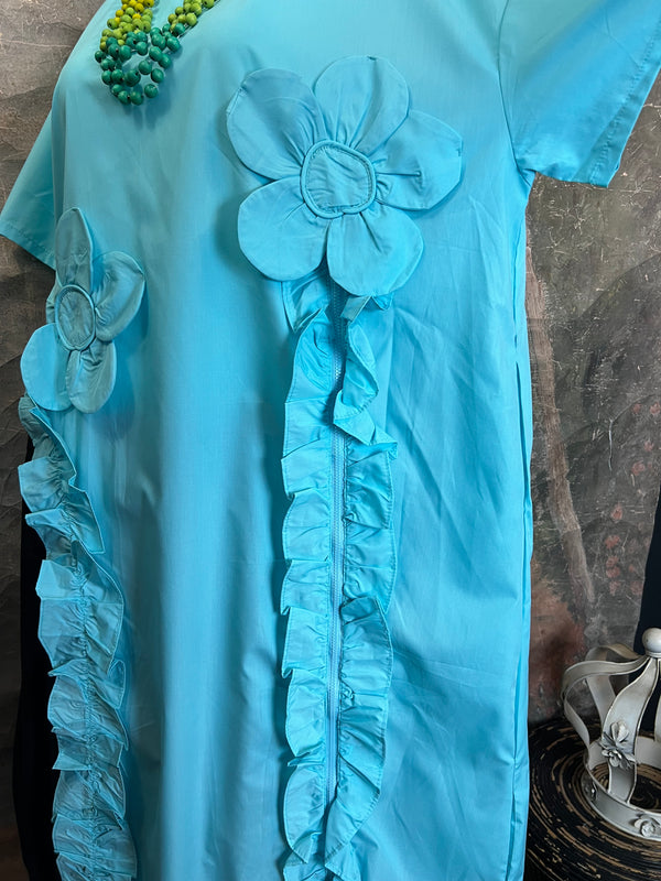 90915 Floral Applica Tunic W/Slits-Blue