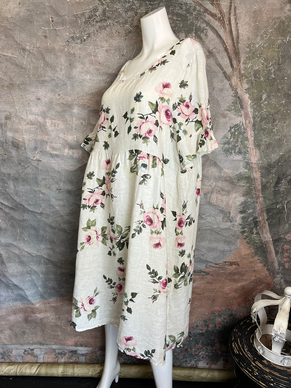 5202 Audrey Floral Dress-Cream