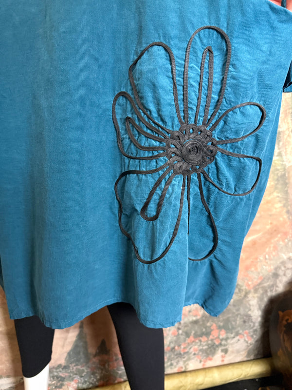 90847 Corduroy Sunflower Dress-Teal