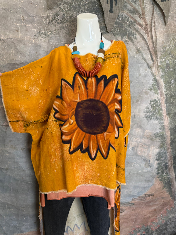 782 High Low Linen Tunic Top-Sunflower/Gold