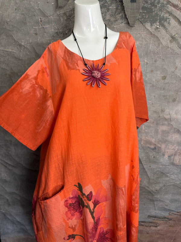 90847B Painters Garden Dress-Orange