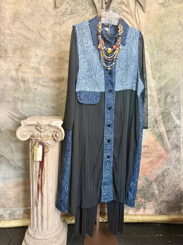 0709 Pleated Vest Denim Duster
