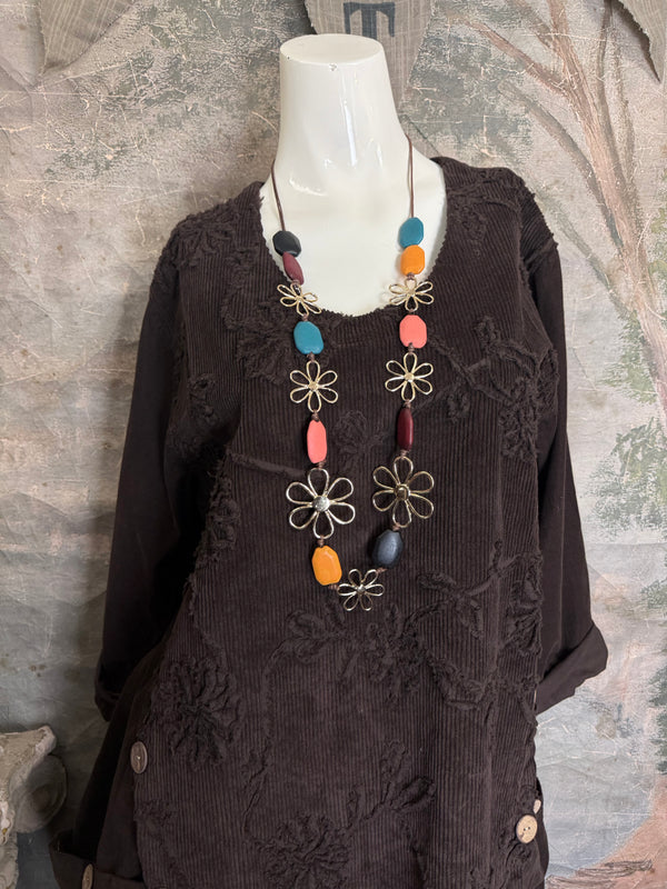 91983A-62 Buttoned Stitch Tunic-Brown