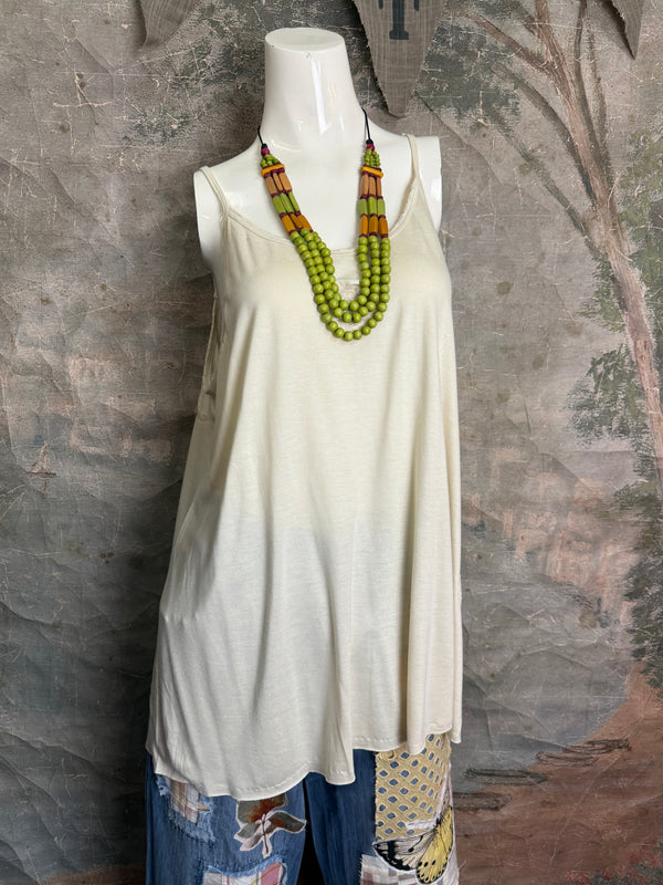 PL-RE110 Raw Lace Cami Tank-Cream