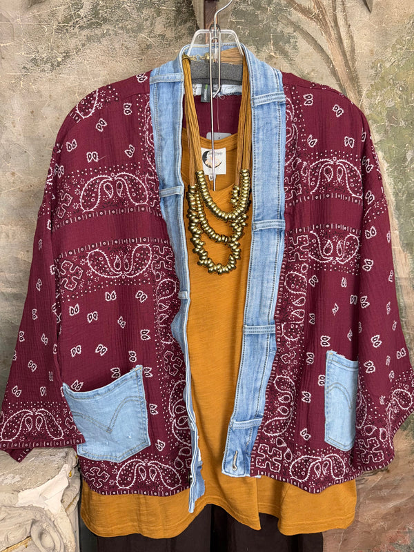 5755 Bandana Short Kimono-Wine