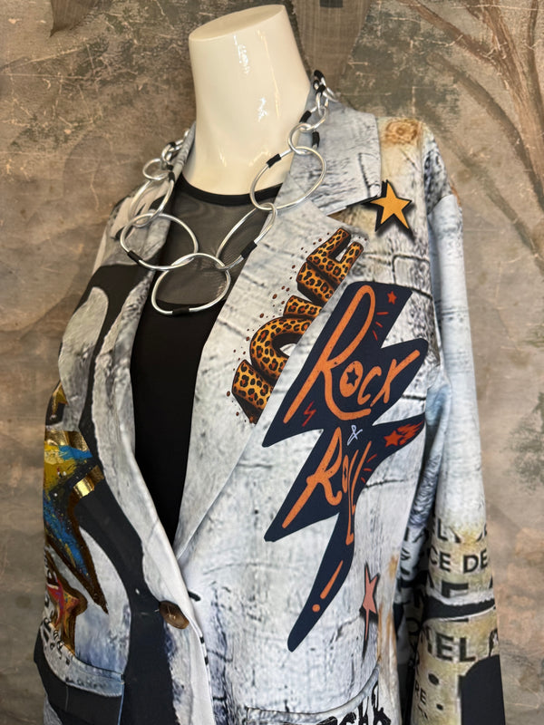 0A Leopard Mix Rock & Roll Graffiti Blazer