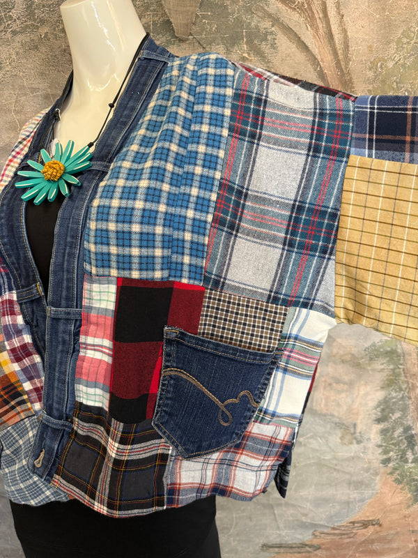 5572-Short Flannel Patchwork Duster-C