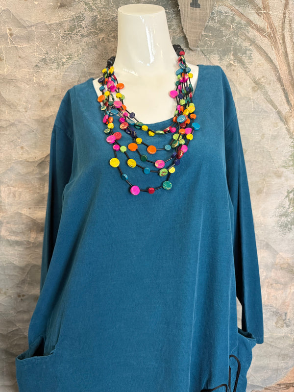 90847 Corduroy Sunflower Dress-Teal