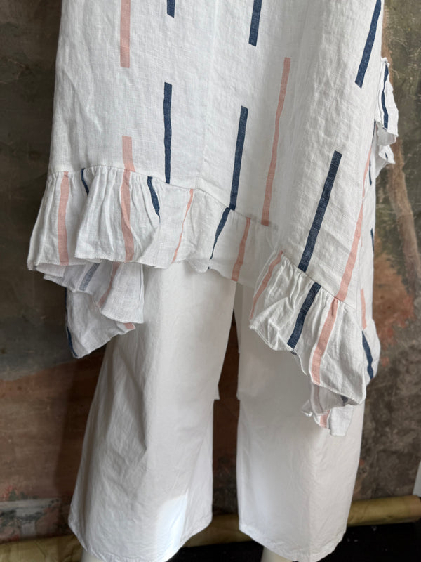91307S Ruffle Stripe Tunic-White