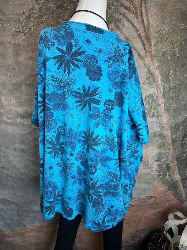 ID715 Floral Elbow Tunic Tshirt-Ocean