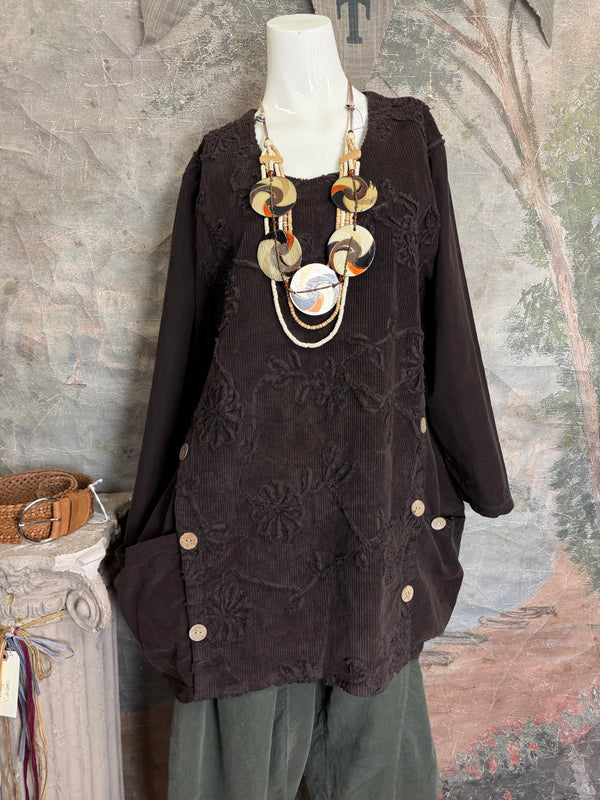 91983A-62 Buttoned Stitch Tunic-Brown