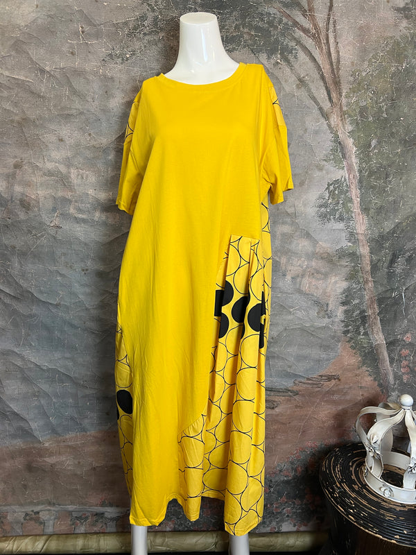 0662 VC Polka Dot Dress-Black/Yellow
