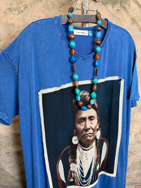 T839 Short Sleeve T-Shirt Dress-Blue/Indian