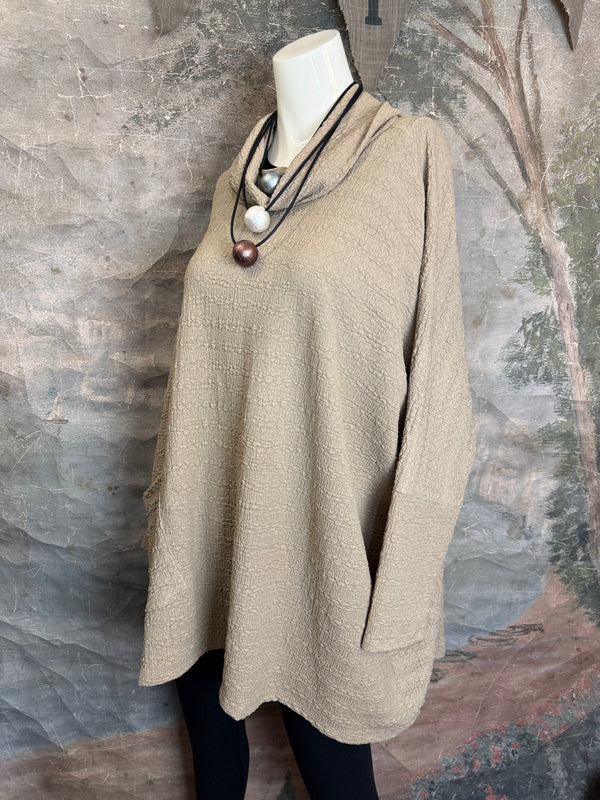 T1076 Waffle Knit Pullover-Mocha