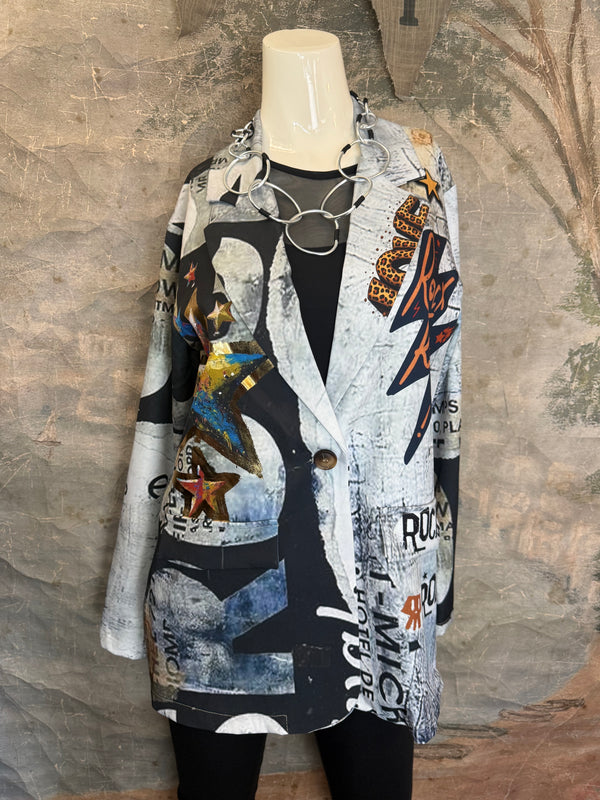 0A Leopard Mix Rock & Roll Graffiti Blazer
