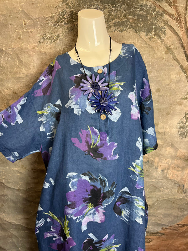91877-52 Artful Bloom Dress-Blue