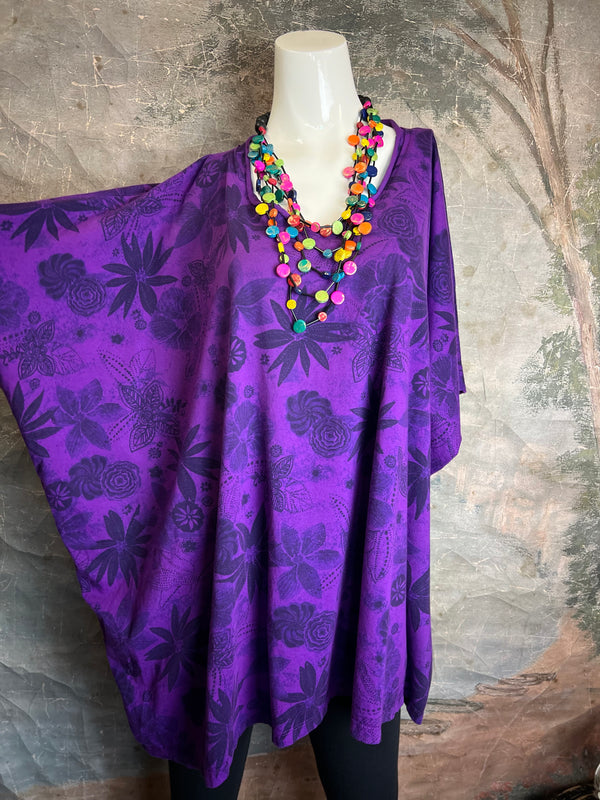 ID715 Floral Elbow Tunic Tshirt-Violet