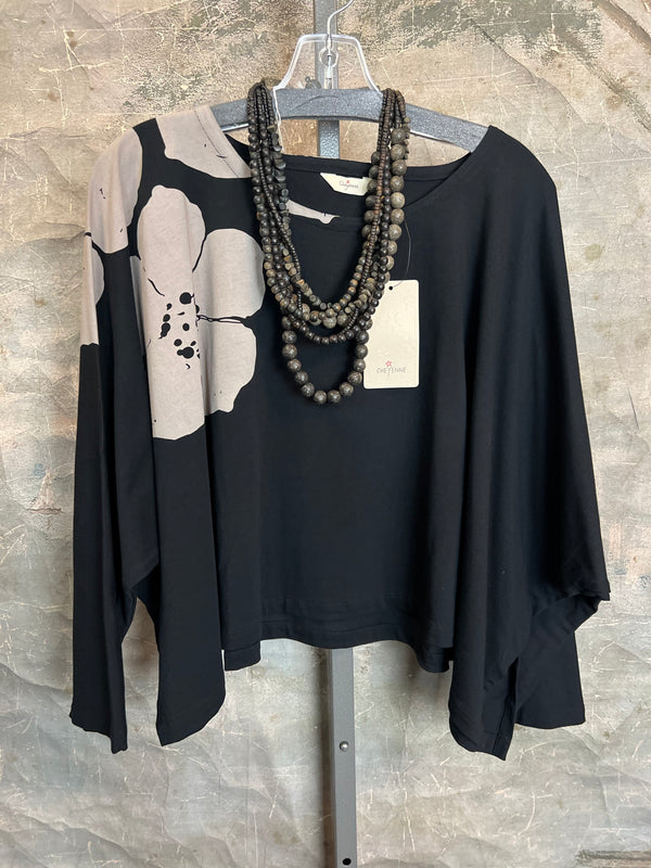 PT1548 Floral Tee Topper-Black