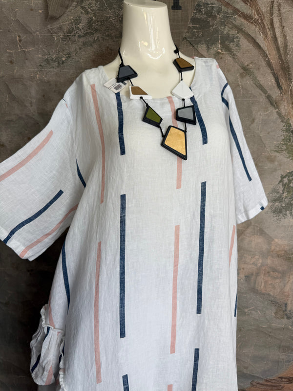 91307S Ruffle Stripe Tunic-White