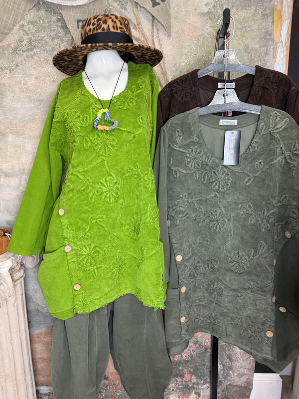 91983A-62 Buttoned Stitch Tunic-Brown
