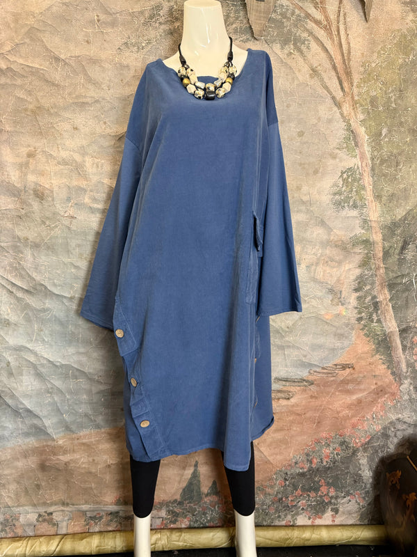 91805 Corduroy Button Dress-Denim