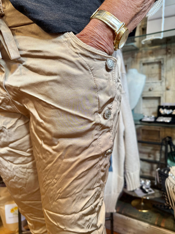 0A910 Pull On Stretch Pants-SHINNY/GOLD