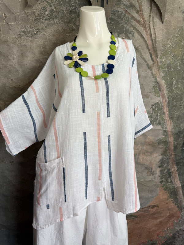 6653S Stripe Top-White