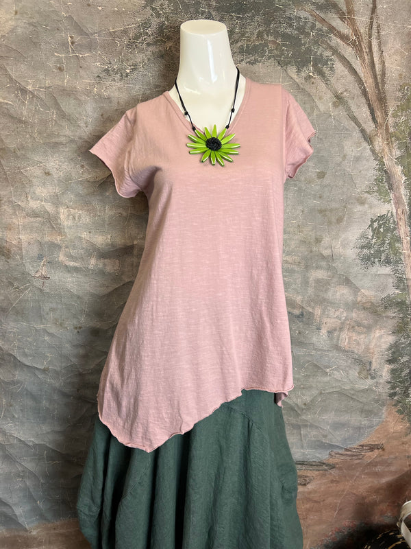 3161 V-Neck Raw Edge Tee-Pink