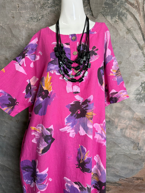 91877-52 Artful Bloom Dress-Fuchsia